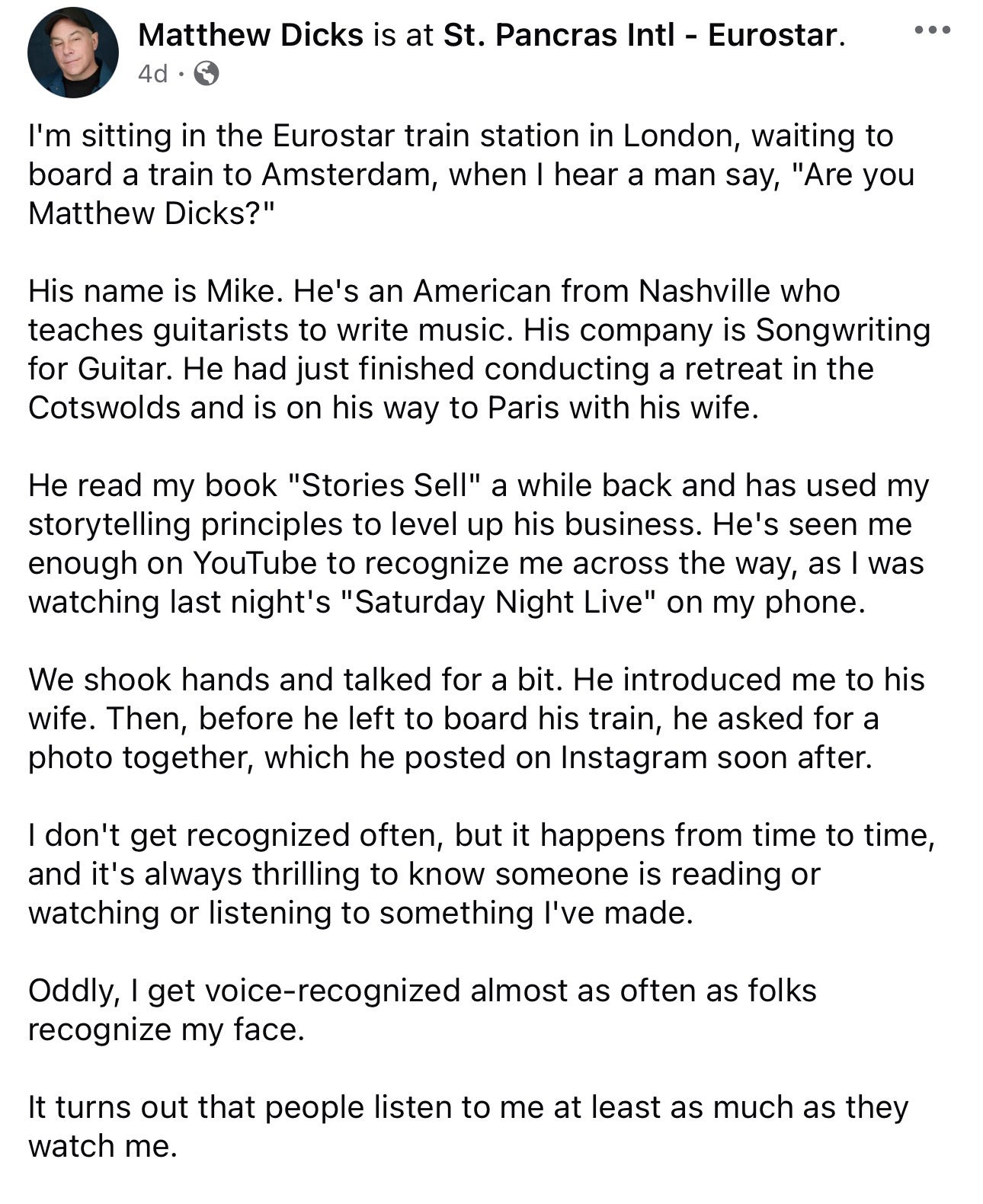 Matthew's post about our encounter